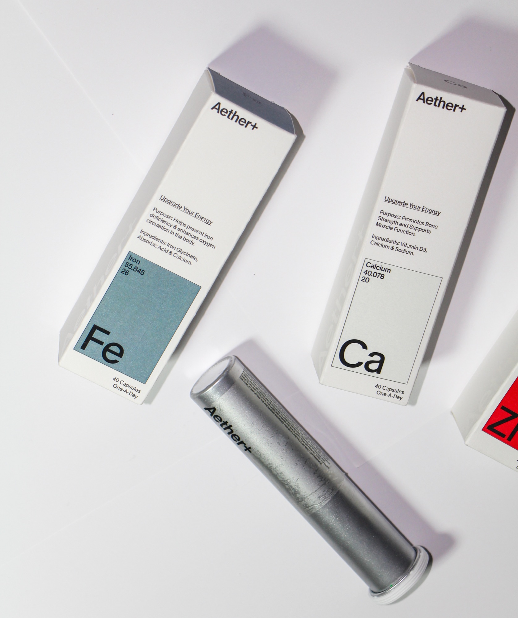 Aether+ — Fe, Ca, Zn boxes with capsule tube